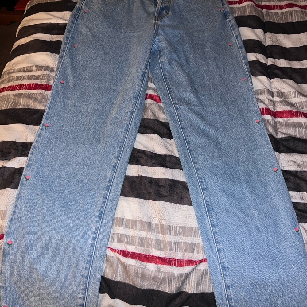 Light Blue Jeans with flower Accents